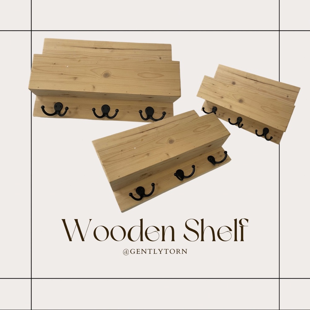 Montessori Natural Hardwood Entryway Shelf with Hooks